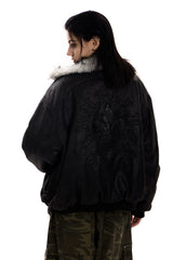 Shadow Crest Faux-Fur Suede Bomber Jacket - Black