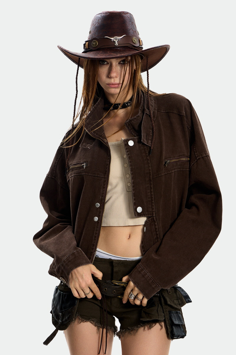 Rust-Toned Rebel Cropped Workwear Jacket