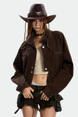 Rust-Toned Rebel Cropped Workwear Jacket