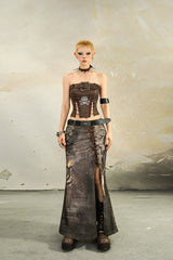 Rust-Stained Lace-Up Long Skirt