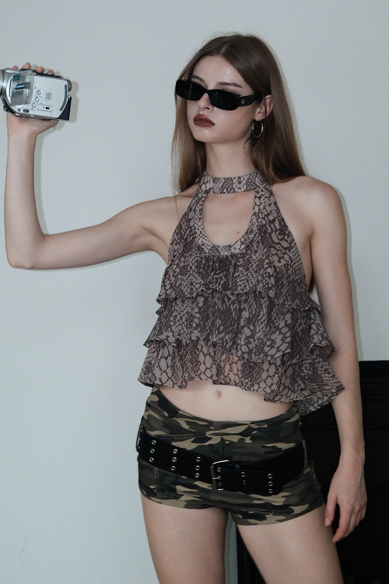 Serpent Veil Layered Halter Top