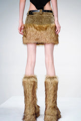 Faux Fur Trim Corduroy Mini Skirt