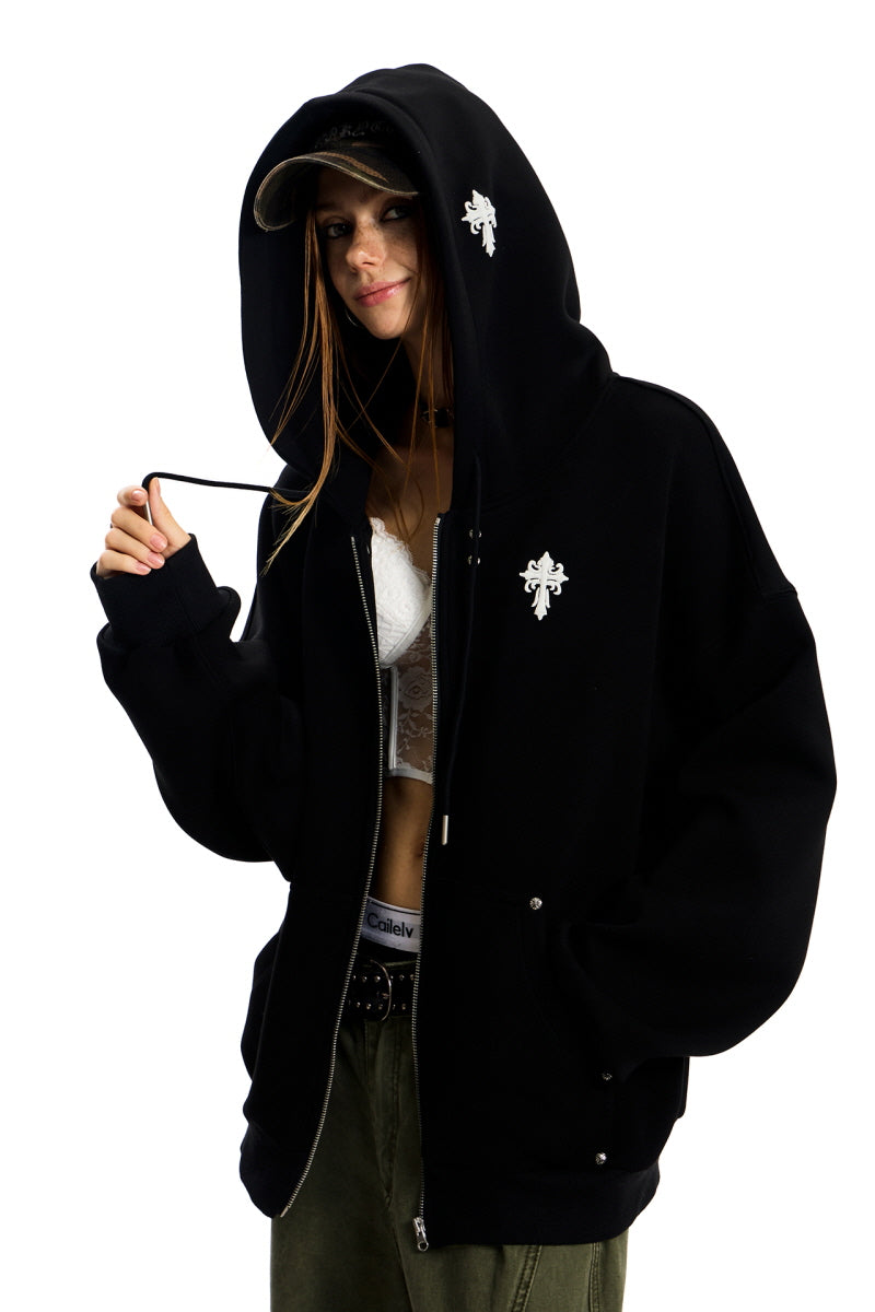 Cross Emblem Oversize Hoodie - Black