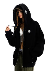Cross Emblem Oversize Hoodie - Black