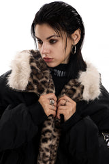 Leopard-Lined Urban Fur Hooded Bomber Jacket