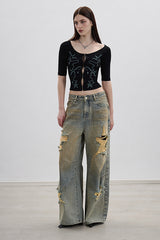 Distressed Vintage Straight Denim Pants