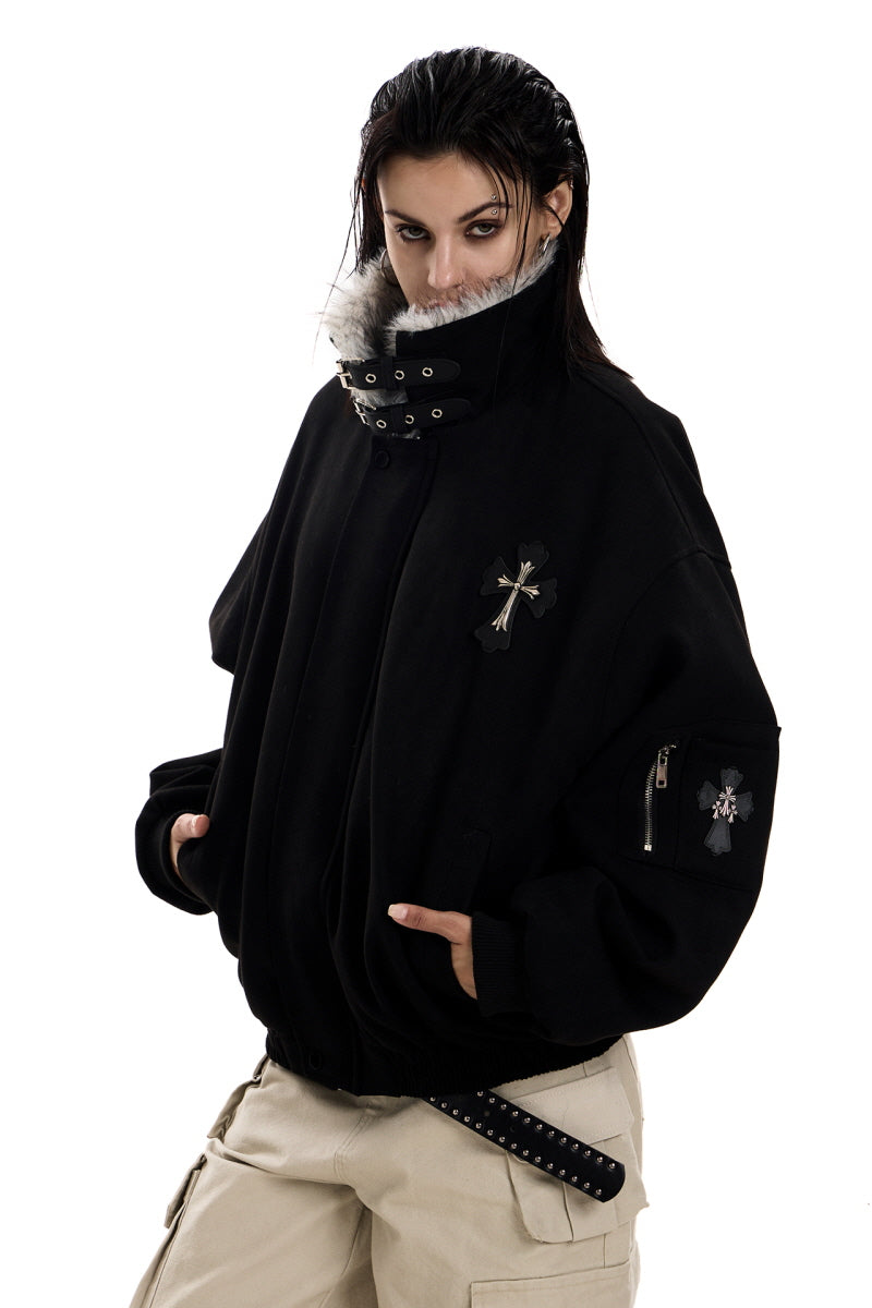 Midnight Relic Faux Fur Collar Jacket