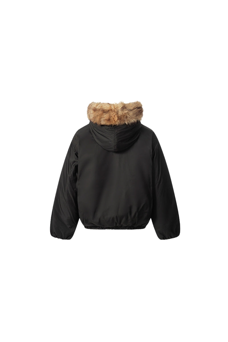 Urban Wolf Faux Fur Oversized Parka - Black