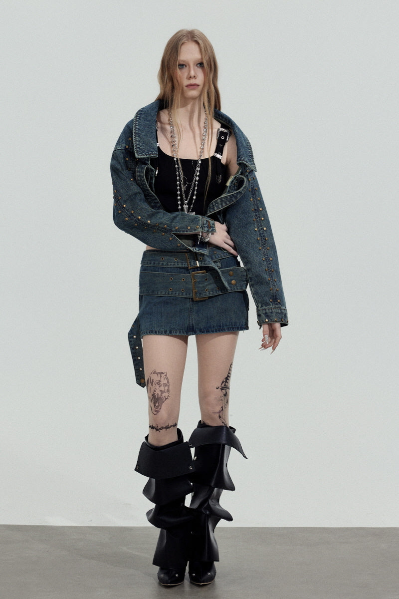 Rivet Edge Cropped Denim Jacket