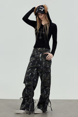 Rhinestone Cross Hooded Slim Top - Black