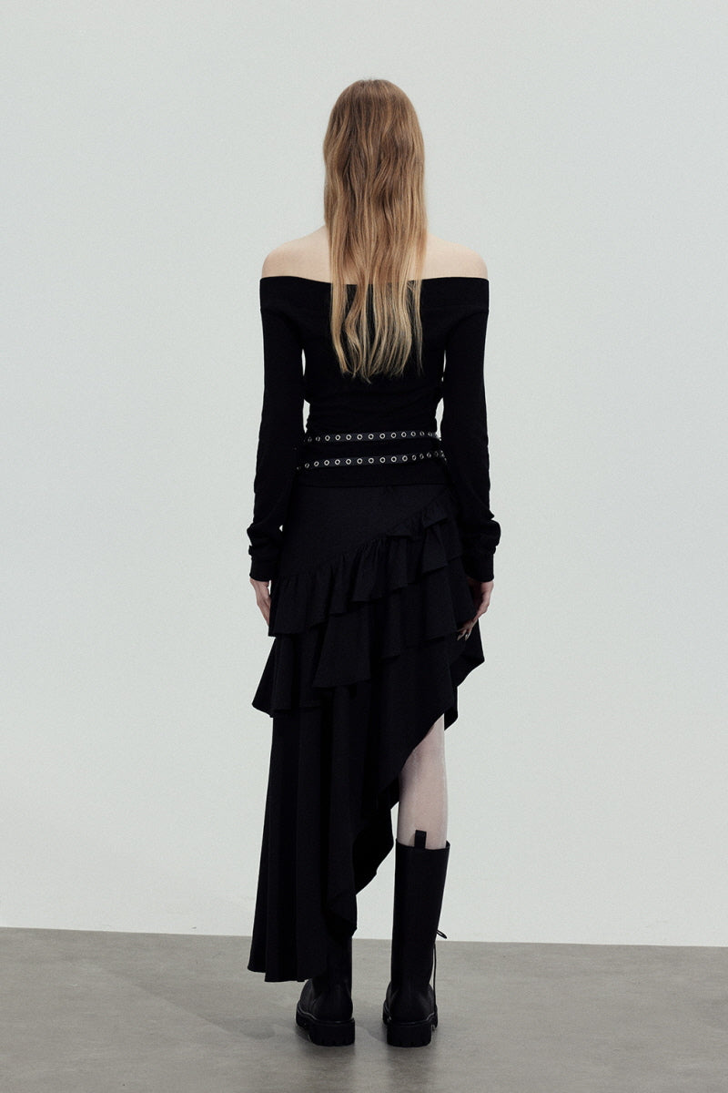 Studded Graphic Off-Shoulder Top