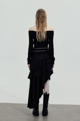 Studded Graphic Off-Shoulder Top