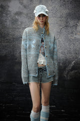 Bow Pattern Fair Isle Knit Cardigan