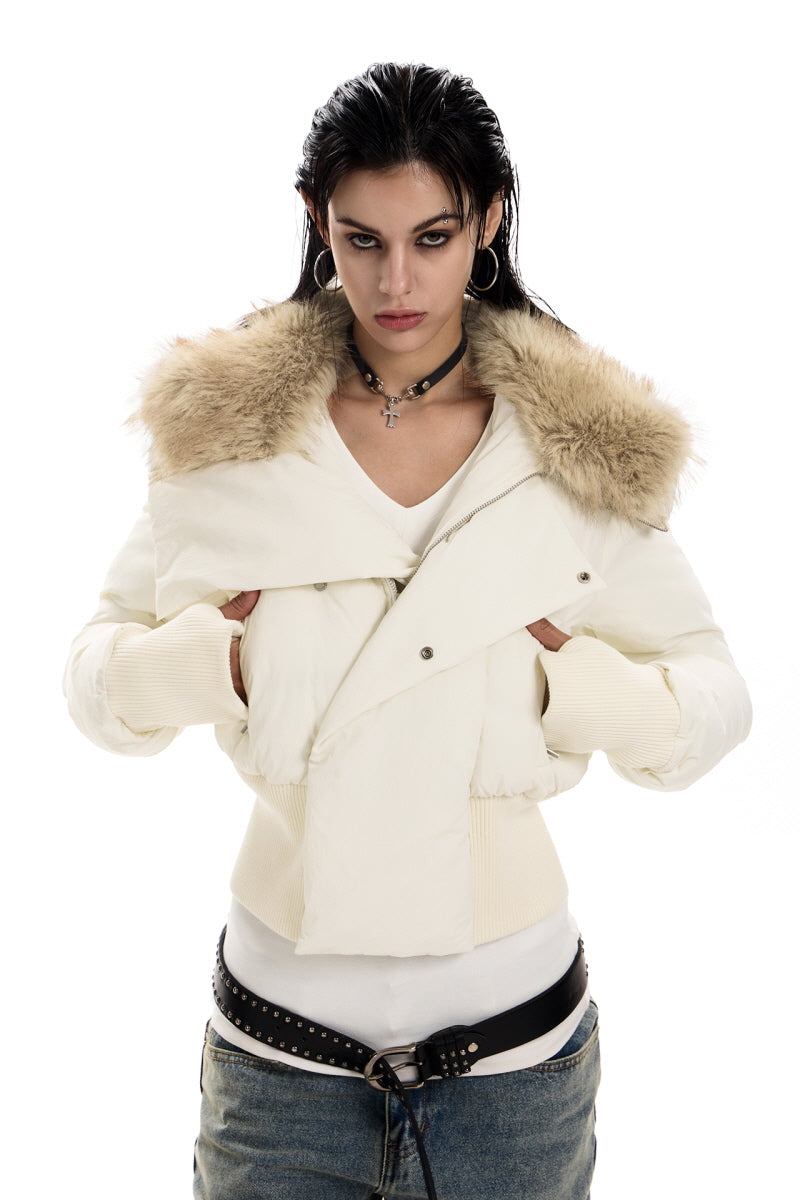 Ivory Frost Fur-Hooded Puffer Jacket
