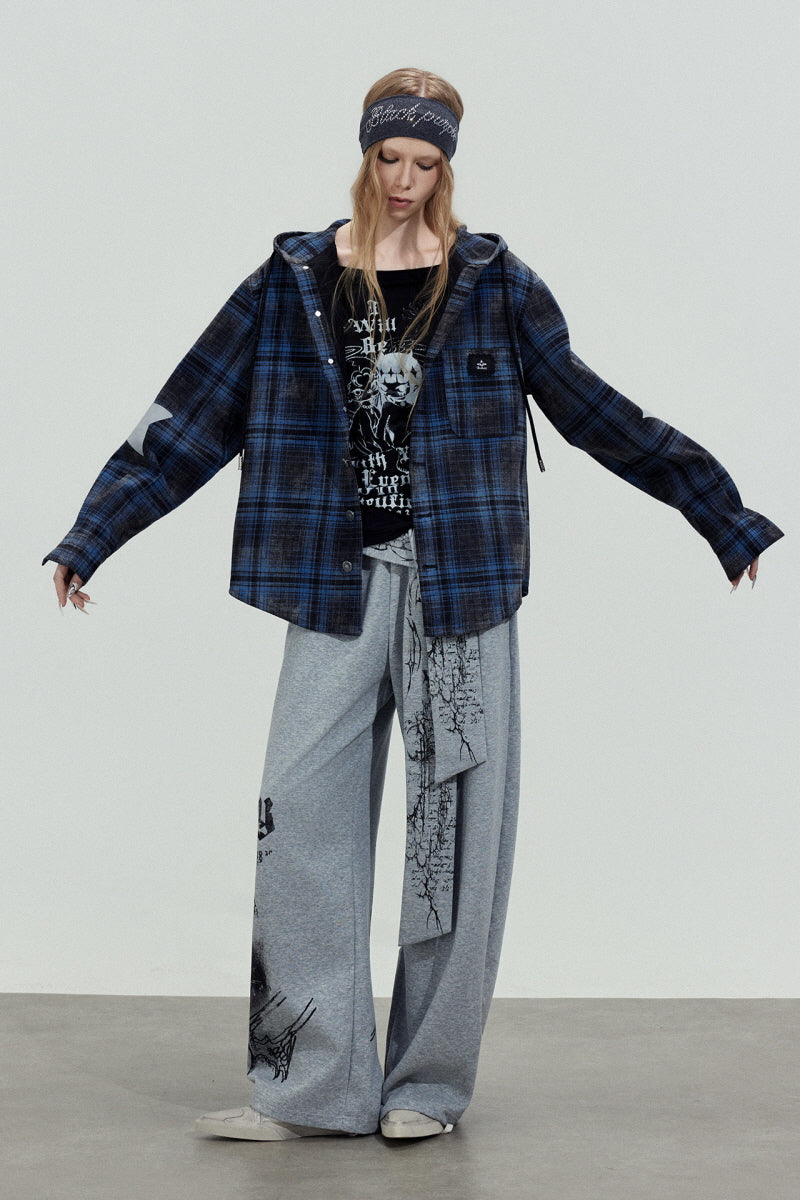 Graphic Tie Wide Sweatpants - Gray