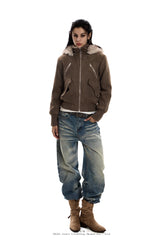 Urban Edge Fur-Trim Short Jacket - Dark Brown