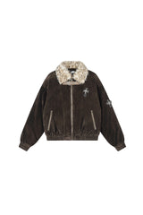 Leopard Lined Suede Bomber Jacket