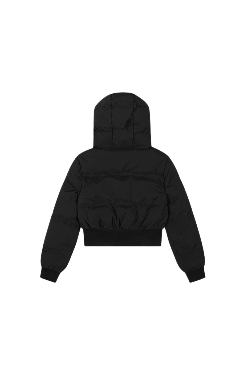 Frostbound Cropped Fur-Hood Jacket - Black