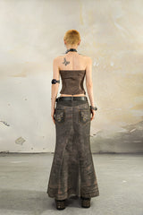 Rust-Stained Lace-Up Long Skirt