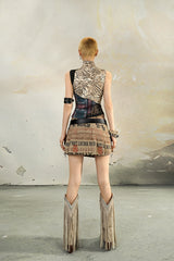 Fringe Script Pleated Mini Skirt