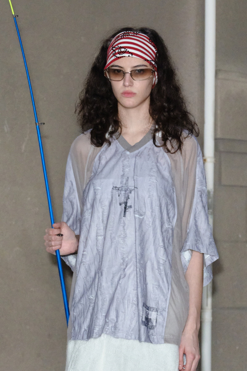 Shadow Cross Mesh Patch Oversized Tee