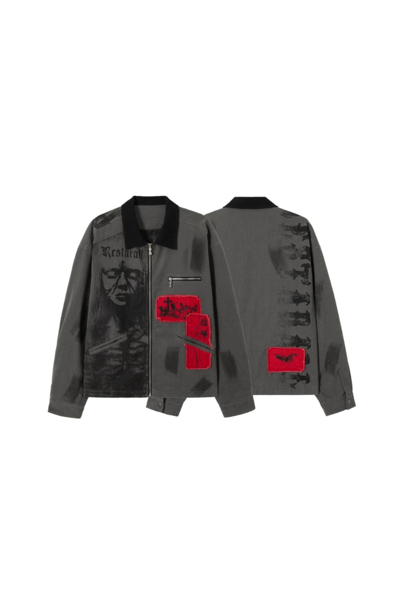 Red Fragment Graffiti Zip Jacket