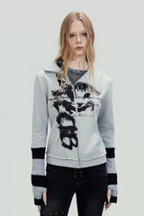 Grunge Print Cropped Zip Hoodie