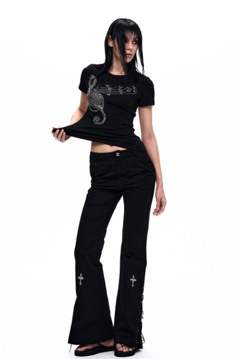 Rhinestone Note Slim T-Shirt