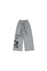 Graphic Tie Wide Sweatpants - Gray