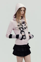 Grunge Print Cropped Zip Hoodie