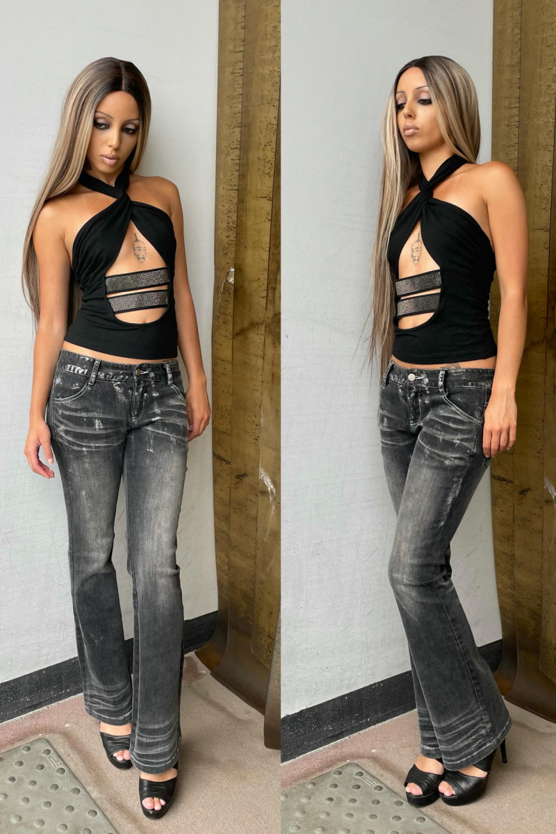 Glitter Cut-Out Halterneck Top