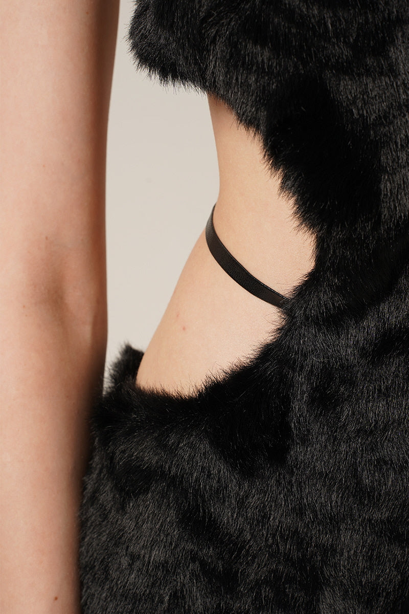 Black Faux Fur Zipper Mini Dress