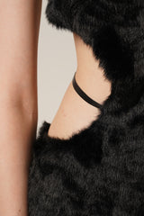 Black Faux Fur Zipper Mini Dress