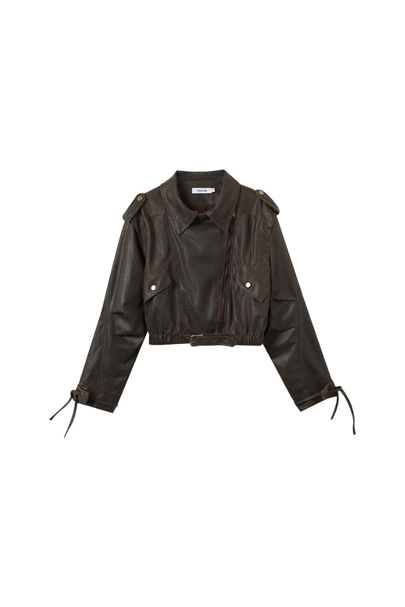 Distressed Rebel Cropped Leather Jacket