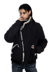 Frost Fade Fur-Collar Jacket - Black