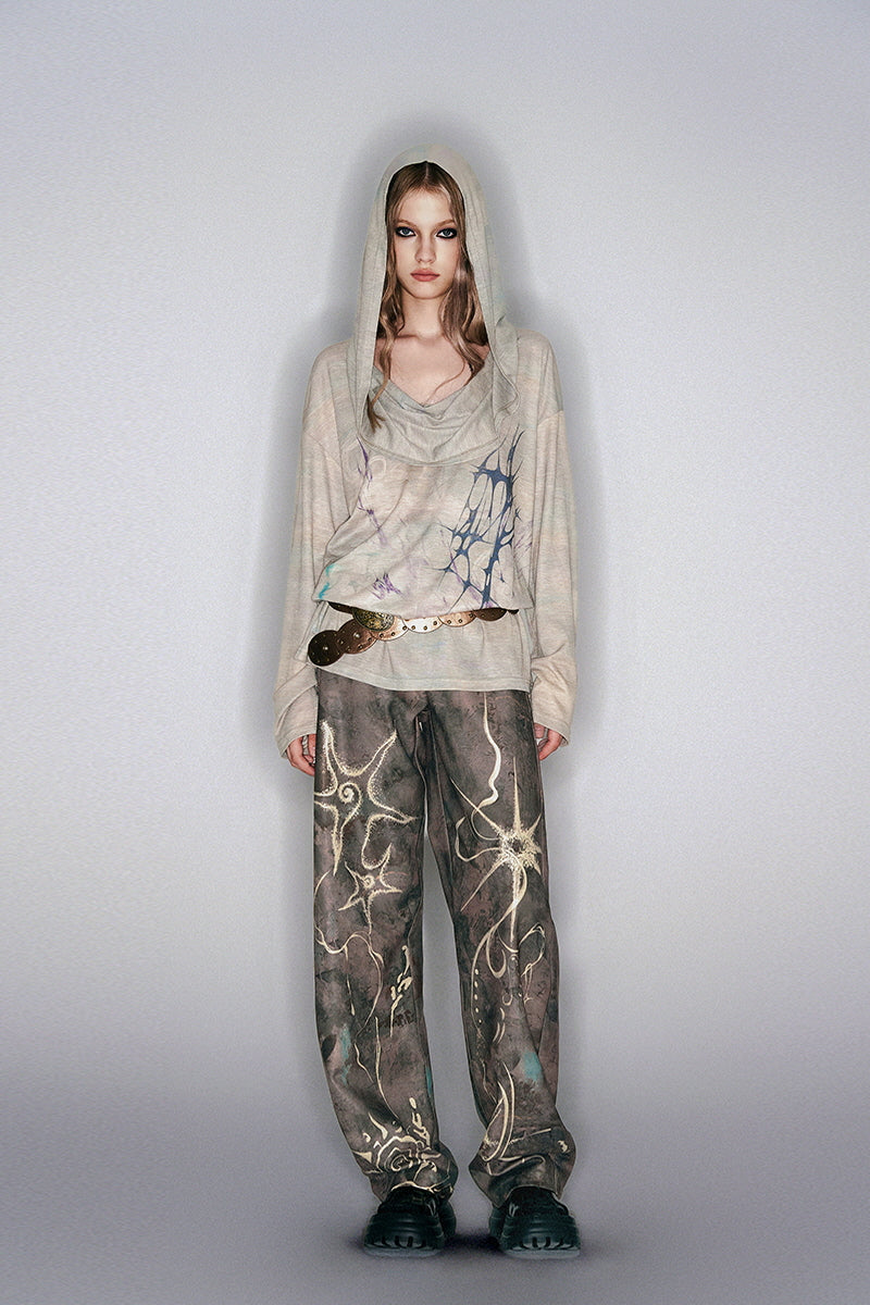 Ethereal Rust Abstract Printed Wide-Leg Pants