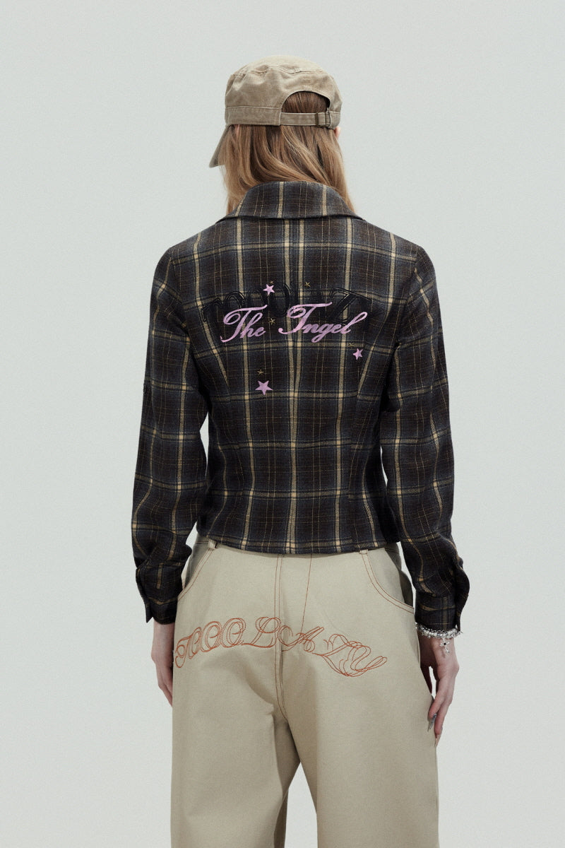 Dark Plaid Cropped Slim Shirt