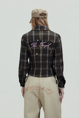 Dark Plaid Cropped Slim Shirt