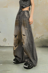 Burned Edge Distressed Wide-Leg Jeans