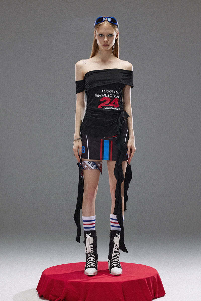 Racing Spirit Off-Shoulder Streamer Top