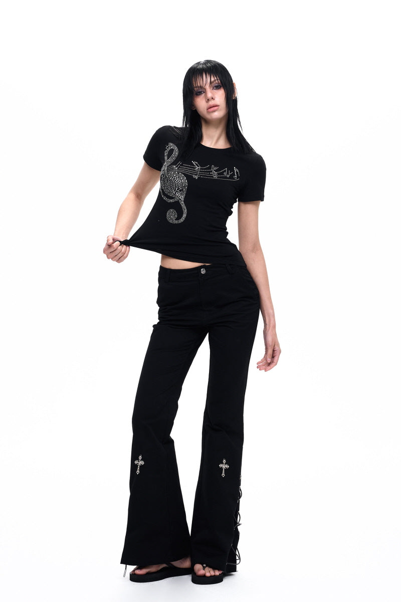 Rhinestone Note Slim T-Shirt