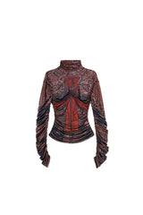 Blurry Cross Mesh Ruched Top
