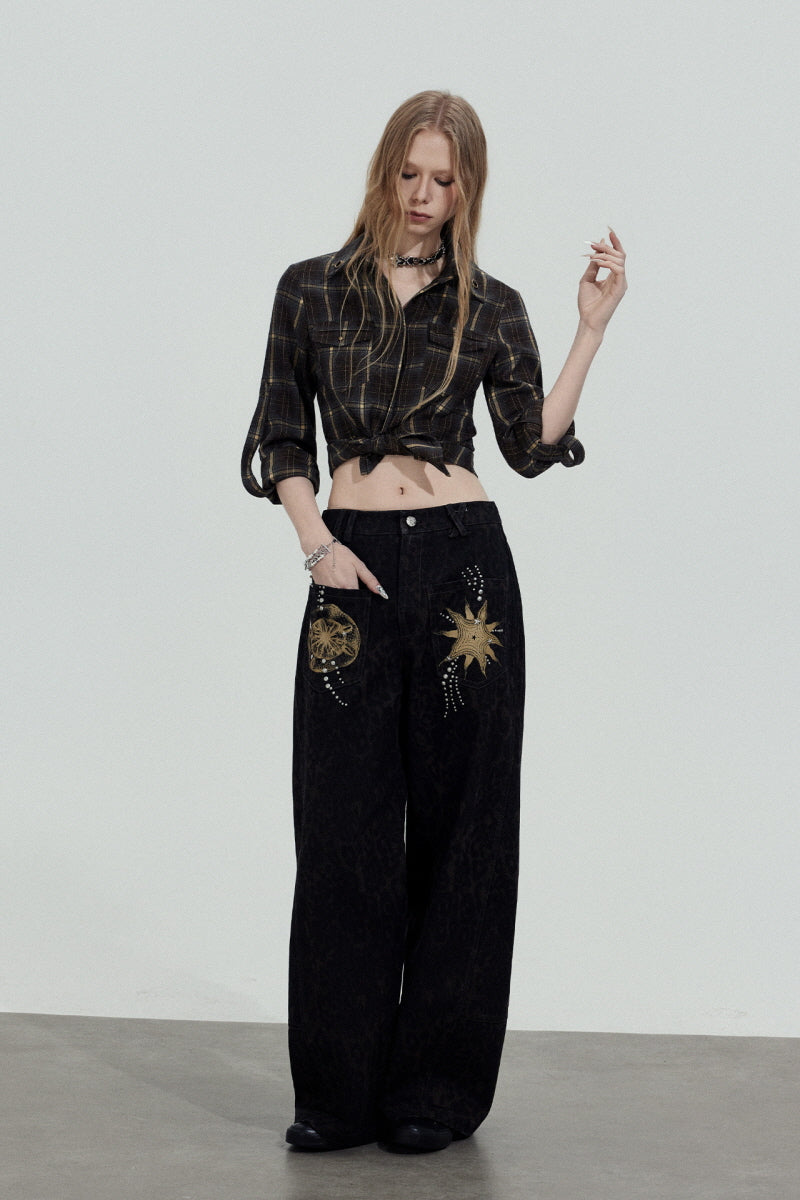 Dark Plaid Cropped Slim Shirt
