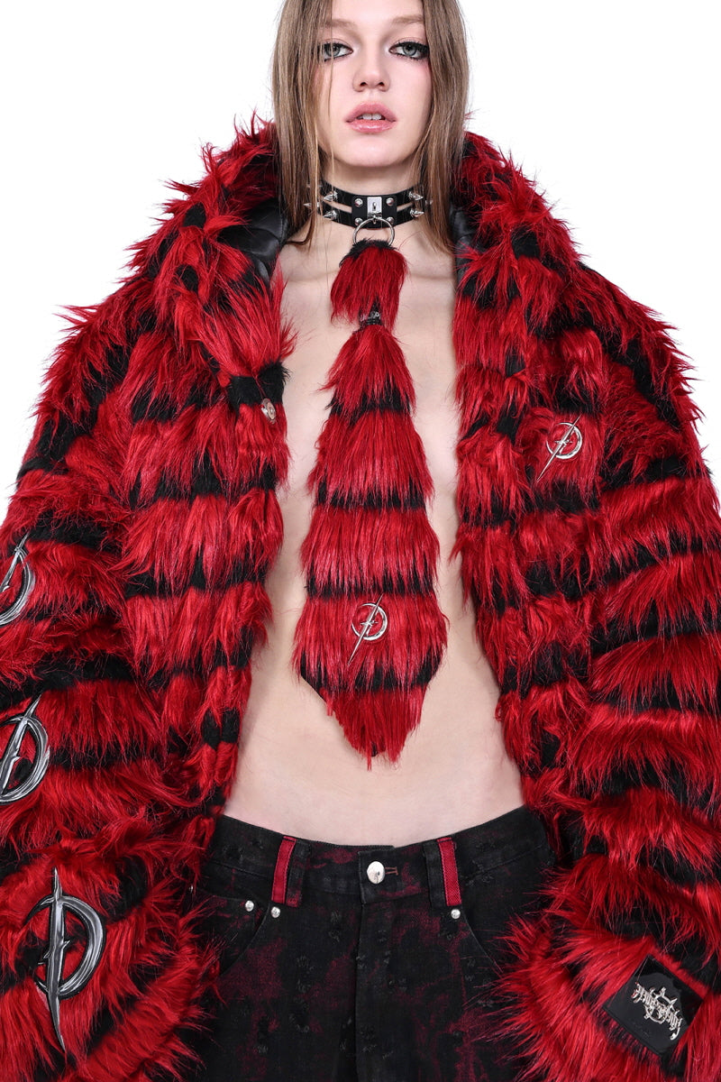 Scarlet Eclipse Striped Faux Fur Coat