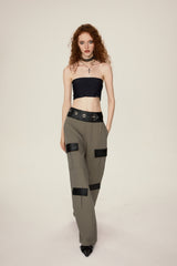 Leather Trim Low-Rise Cargo Pants