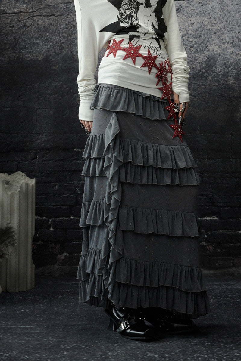 Irregular Ruffle Layered Maxi Skirt