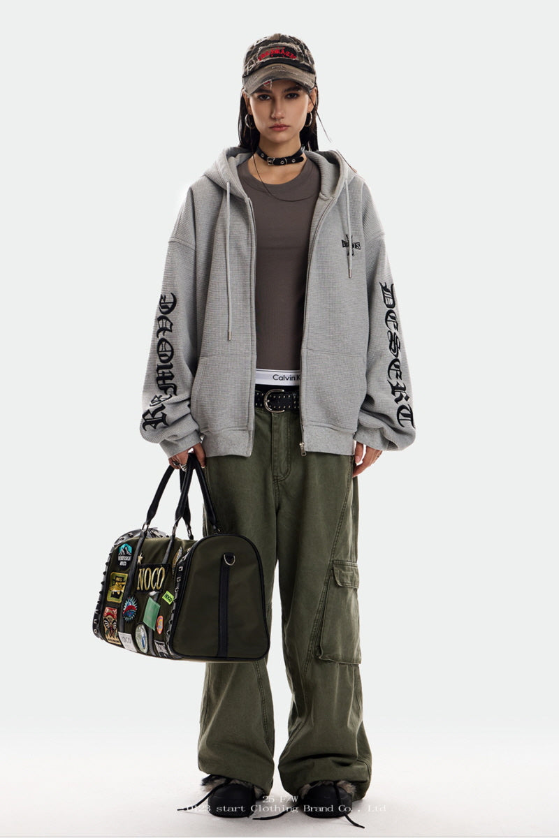 Gothic Waffle Oversized Zip Hoodie