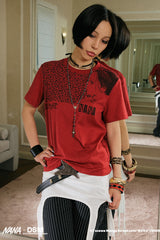 Leopard Edge Graphic Tee - Red