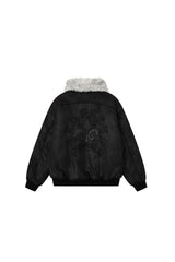 Shadow Crest Faux-Fur Suede Bomber Jacket - Black