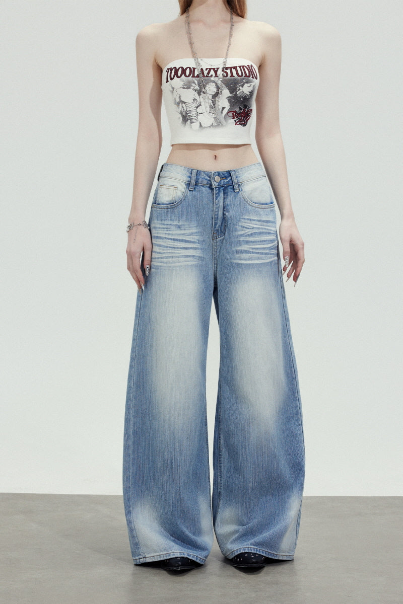 Vintage Wash Wide Leg Jeans